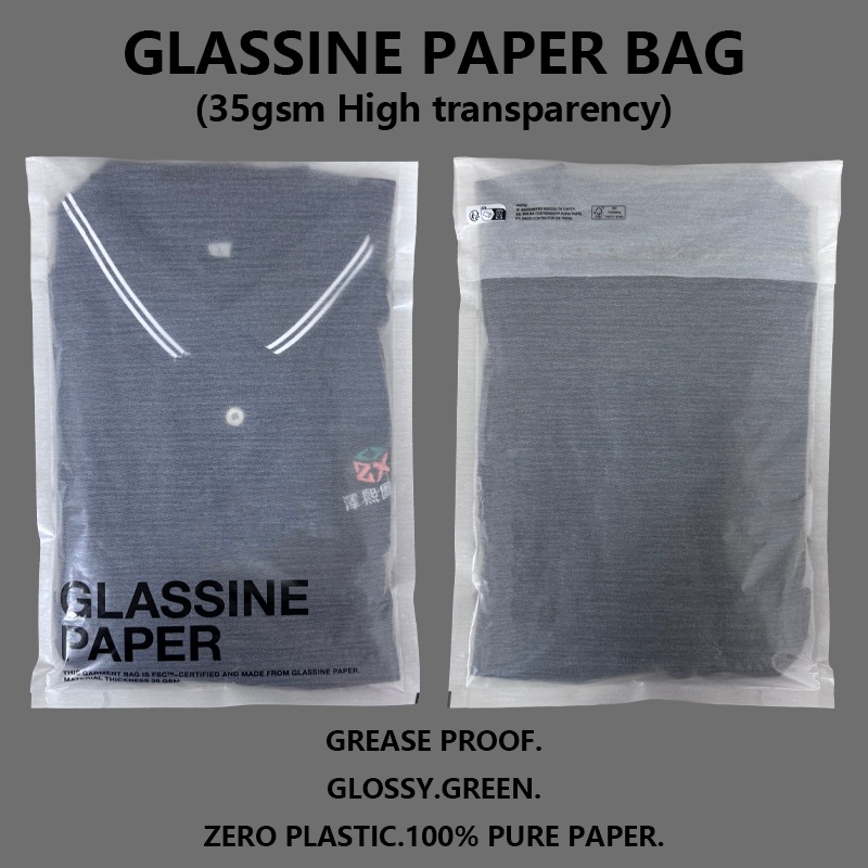 EU PPWR Custom High Transparency Glassine Paper -vaatepussi